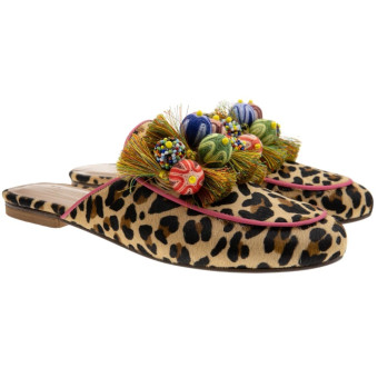 Mules leopardo borlas multicolor Venezianas CN26237
