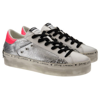 Zapatillas plataforma plateadas y blancas Crime London Distressed 