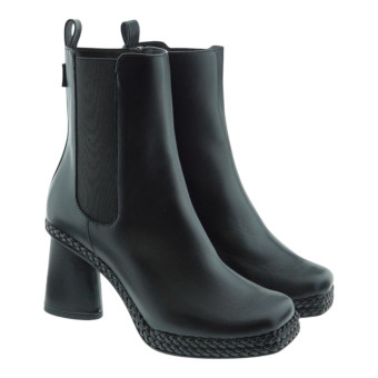 Botines Negros Piel Tacón y Plataforma Trenzada Elin