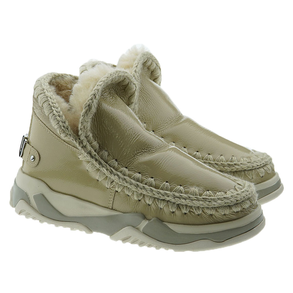 Bota tipo sneakers piel cordero y costuras Mou Eskimo 18 Rhinestones