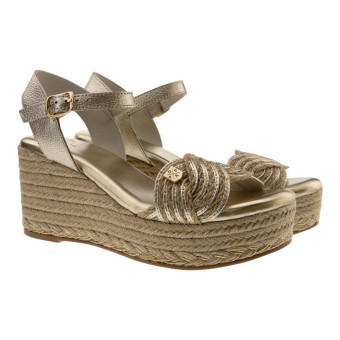 Sandalias doradas cuña esparto Popa Garua Yute