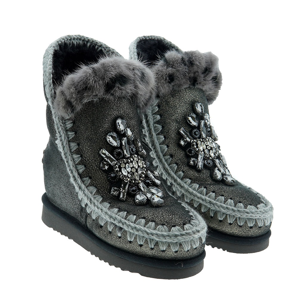 Botas esquimo adorno cristales Mou Inner Wedge Front Heart Patch