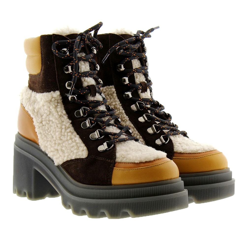 Botines tacón acordonado borreguillo track Voile Blanche Loden 003