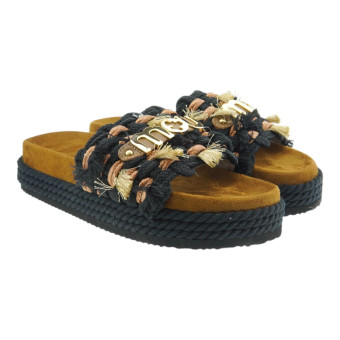 Sandalias plataforma negras logo Mou MU.SW451008K