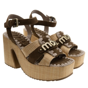 Sandalias ante y rafia tacón y plataforma Mou MU.SW721004A