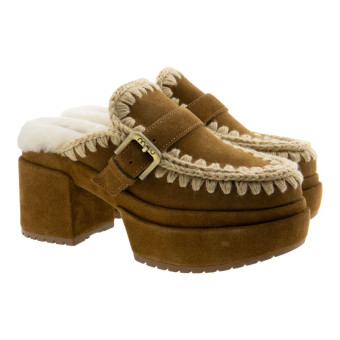 Zuecos Mou tacón y plataforma piel cordero Platform Clog