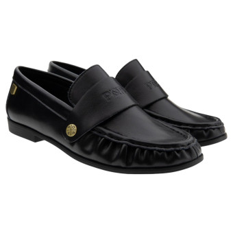 Mocasines negros adorno cadena Popa Yao