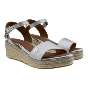 Sandalias Cuña Esparto Piel Metalizada Popa Zante Laminado