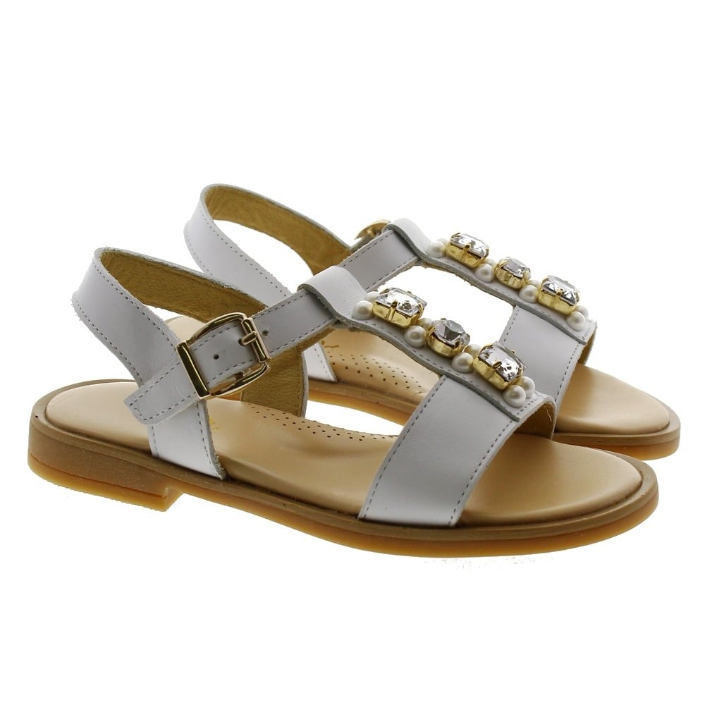 Sandalia piel piedras y perlas Clarys 6843