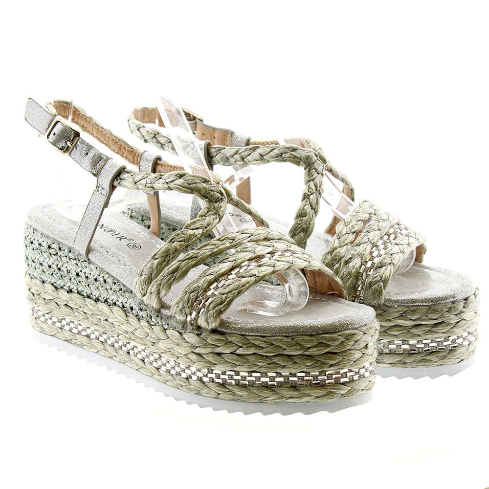 Sandalias trenzadas metalizadas hebilla cuña Cafenoir HH939