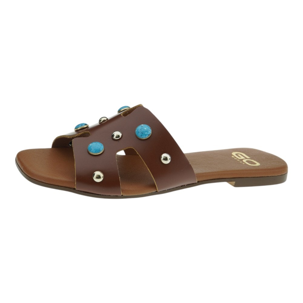 Sandalias piel planas cuero con tachuelas y piedras Go Woman foto 3