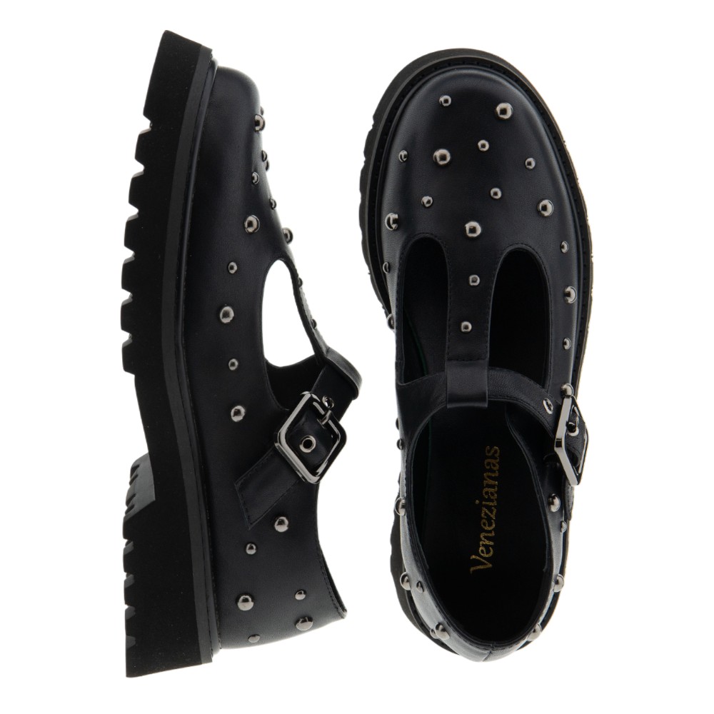 Zapato negro hebilla tachuelas mujer – Venezianas | Carrilé foto 2
