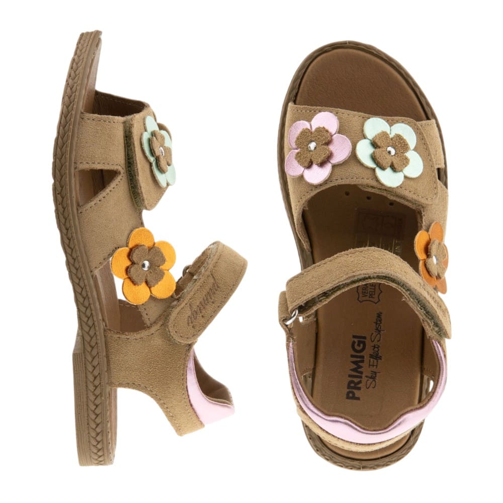 Sandalias ante camel flores velcros Primigi para niña foto 2
