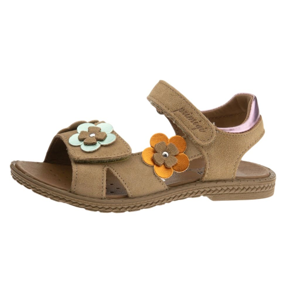 Sandalias ante camel flores velcros Primigi para niña foto 3