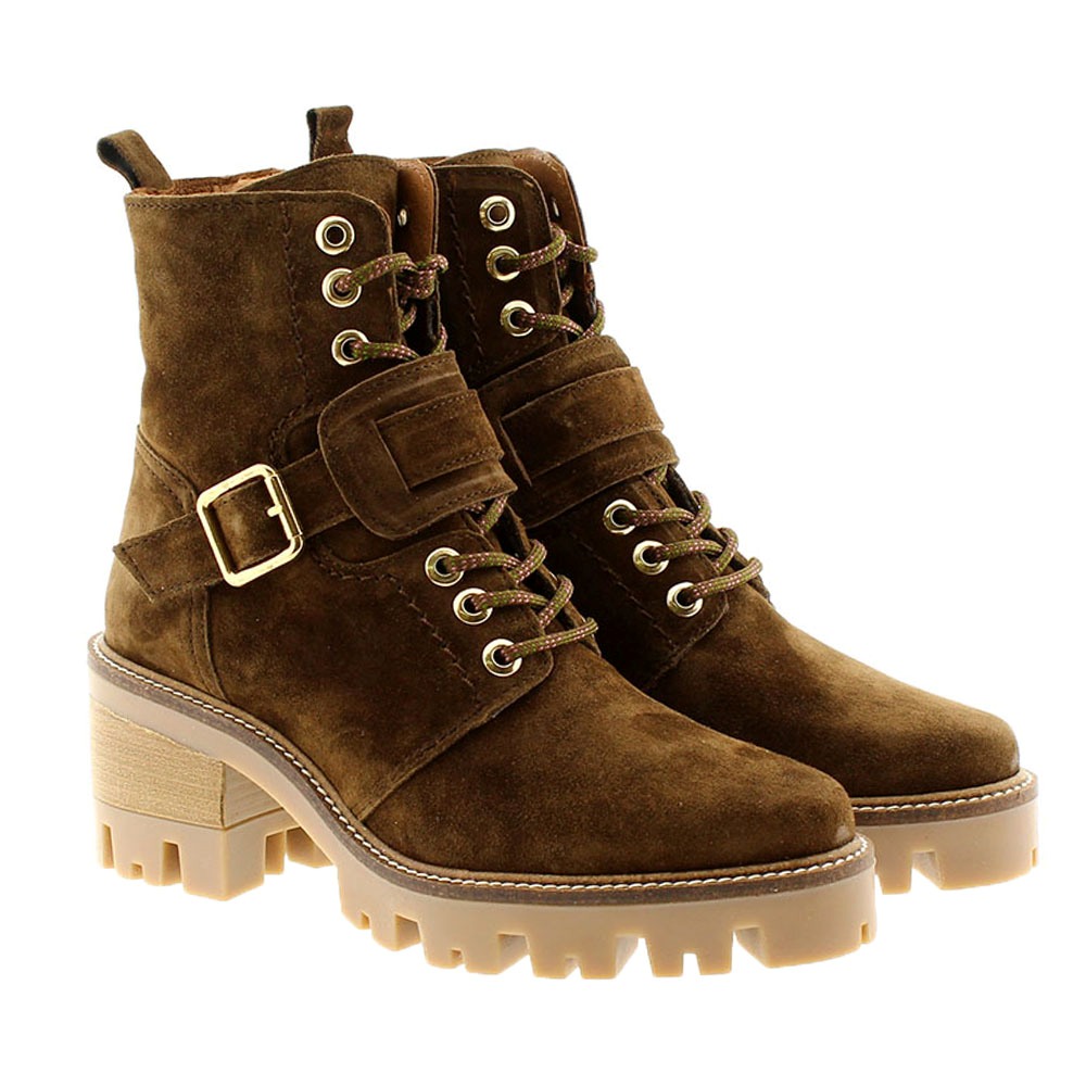 Botines serraje tacón goma cordones Alpe 409111