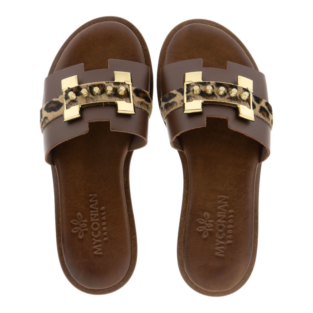 Sandalias pala piel marrón leopardo Myconian foto 2