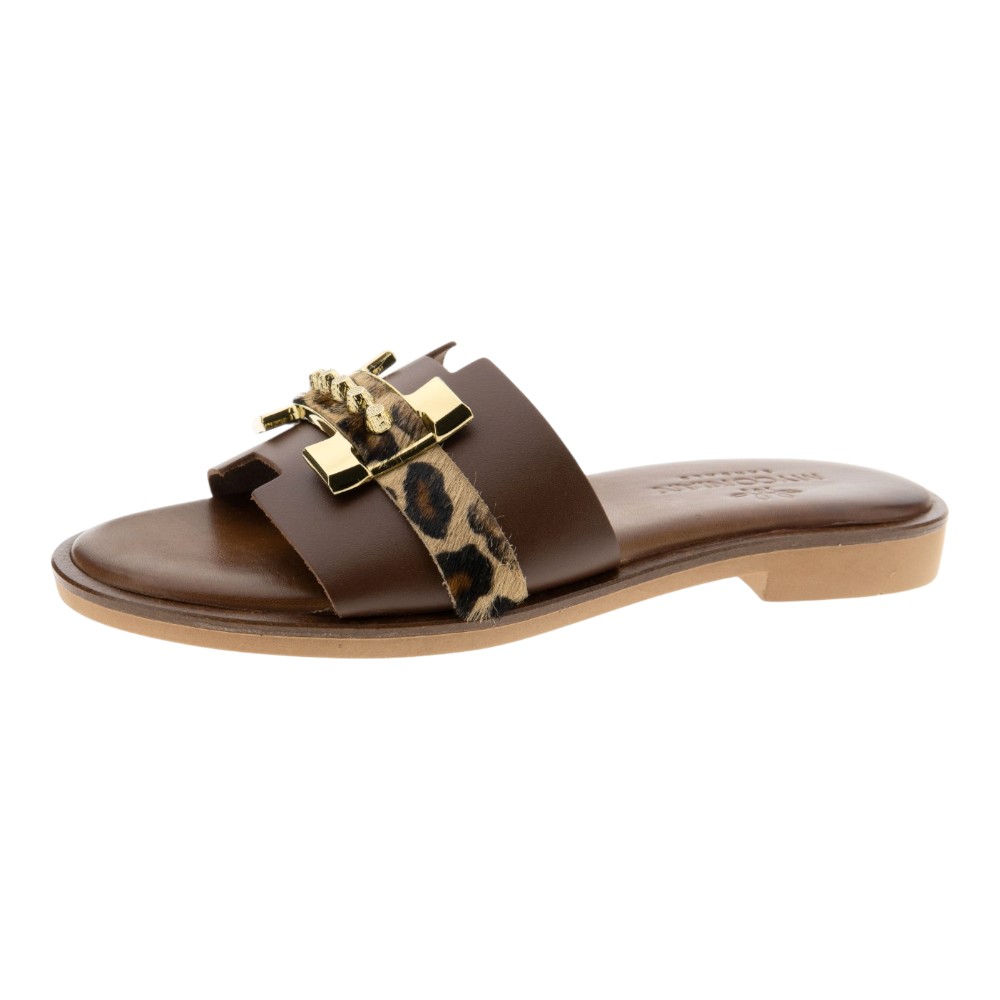Sandalias pala piel marrón leopardo Myconian foto 3
