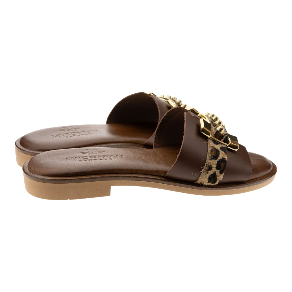 Sandalias pala piel marrón leopardo Myconian foto 4