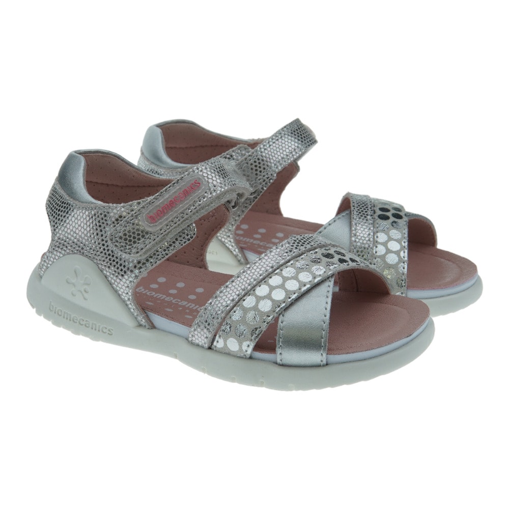 Sandalias metalizadas plata sport niña Biomecanics 232245