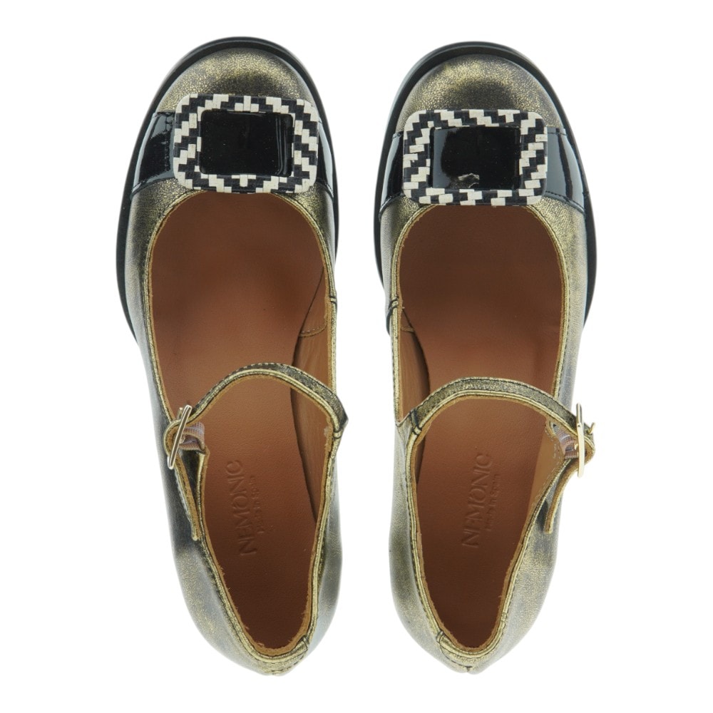 Zapato tacón hebilla mujer Nemonic dorado y negro foto 2