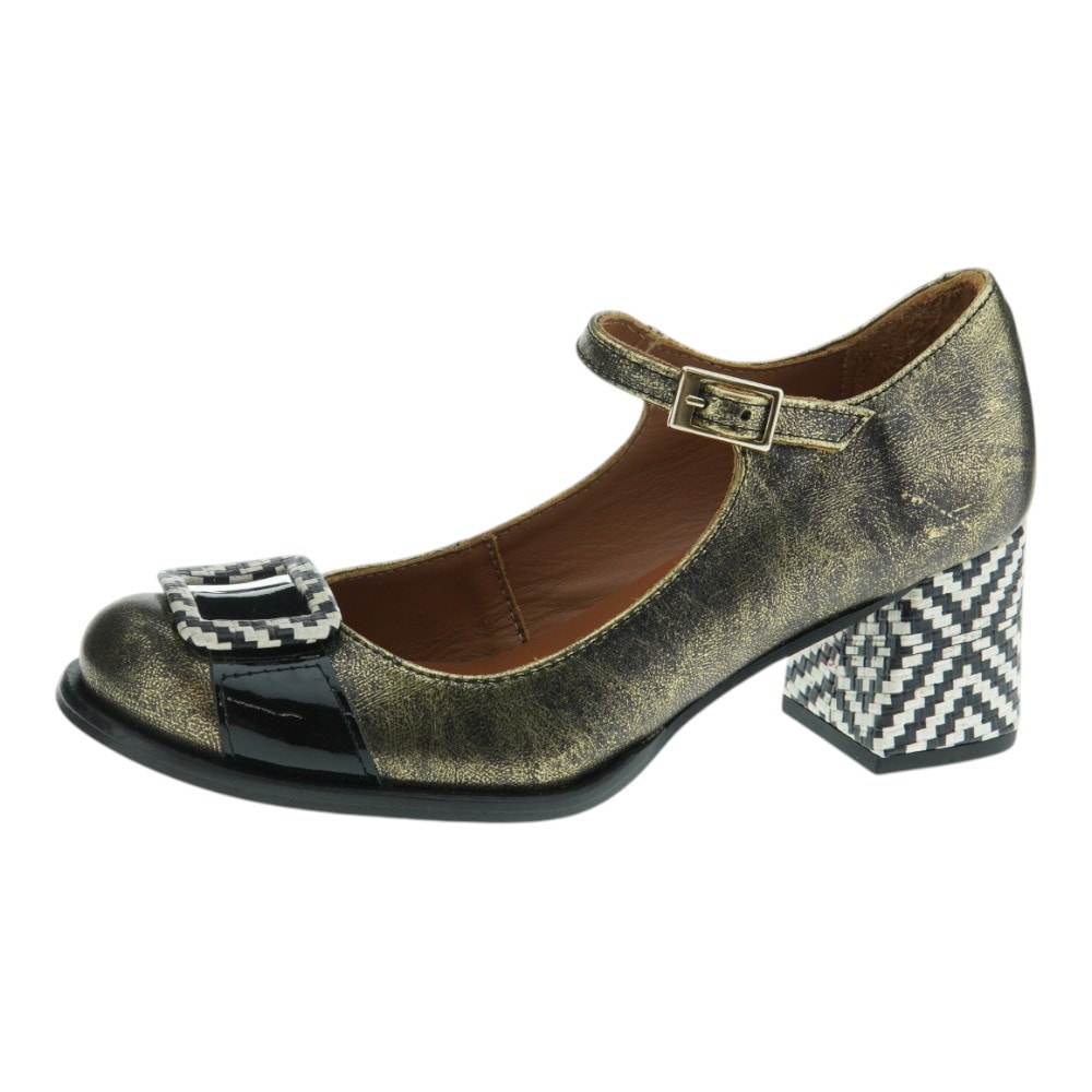 Zapato tacón hebilla mujer Nemonic dorado y negro foto 3
