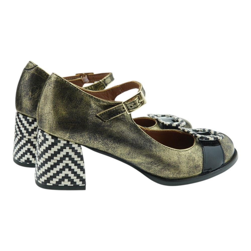 Zapato tacón hebilla mujer Nemonic dorado y negro foto 4