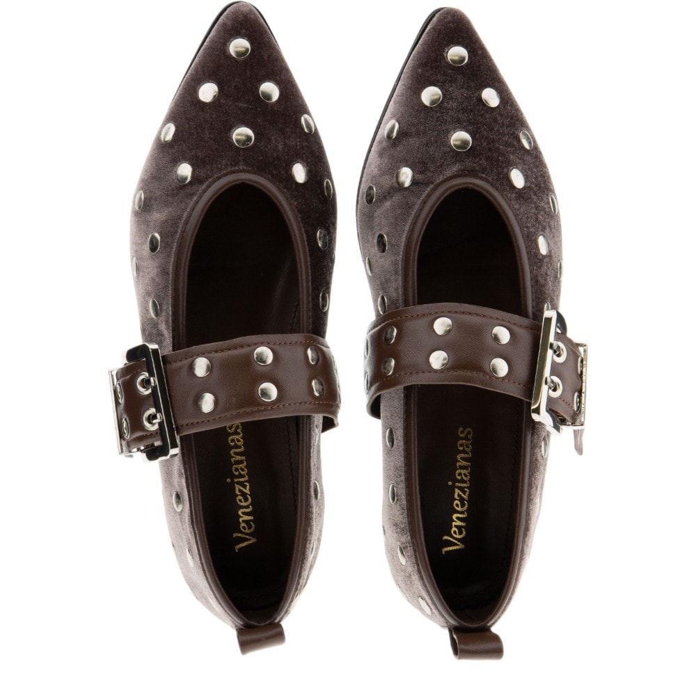 Bailarinas Venezianas tachuelas en terciopelo marrón y negro foto 2