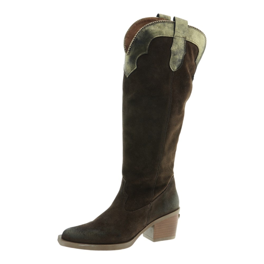 Botas cowboy altas mujer Nemonic marrón y dorado foto 3