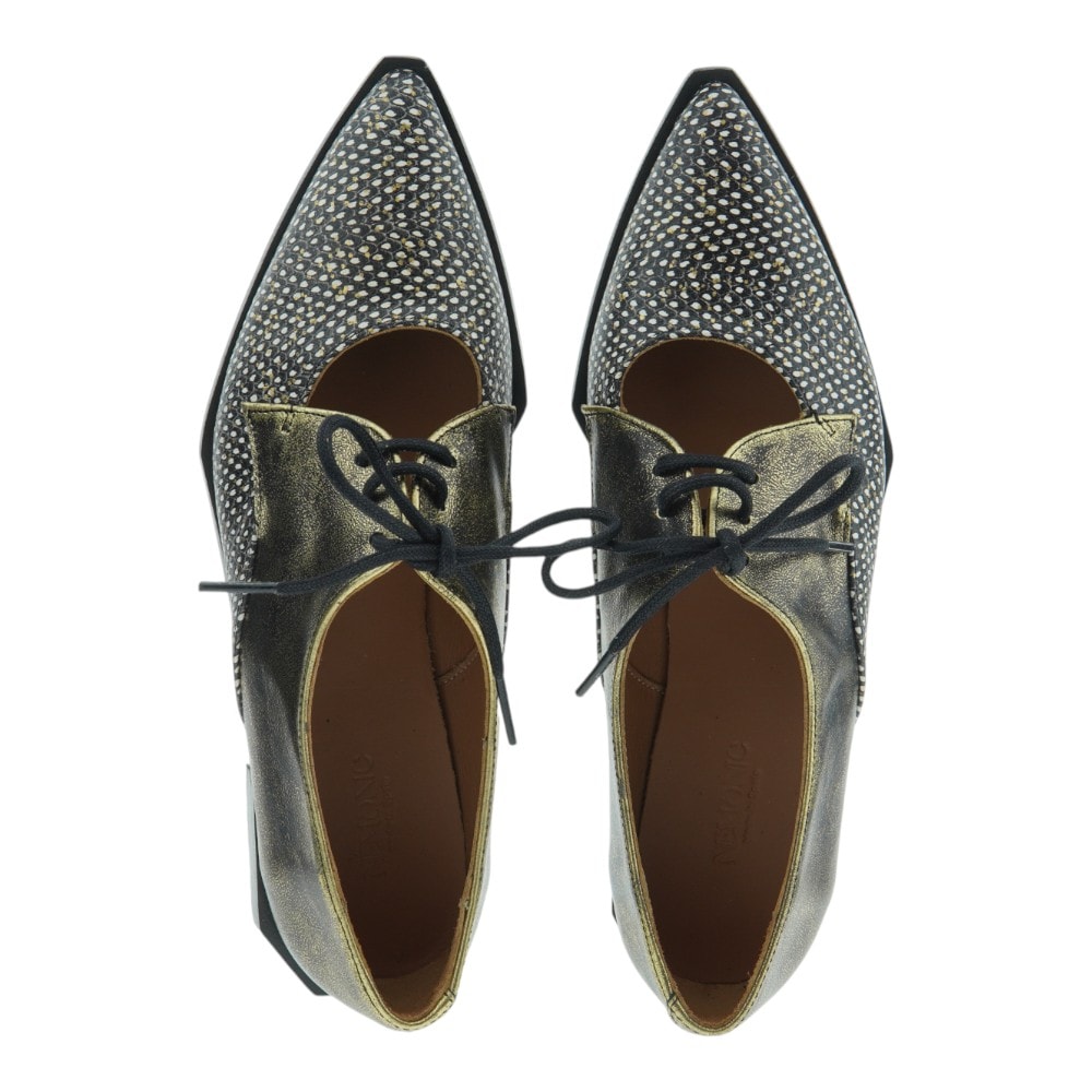 Zapato mujer blucher Nemonic dorado con detalles joya foto 2