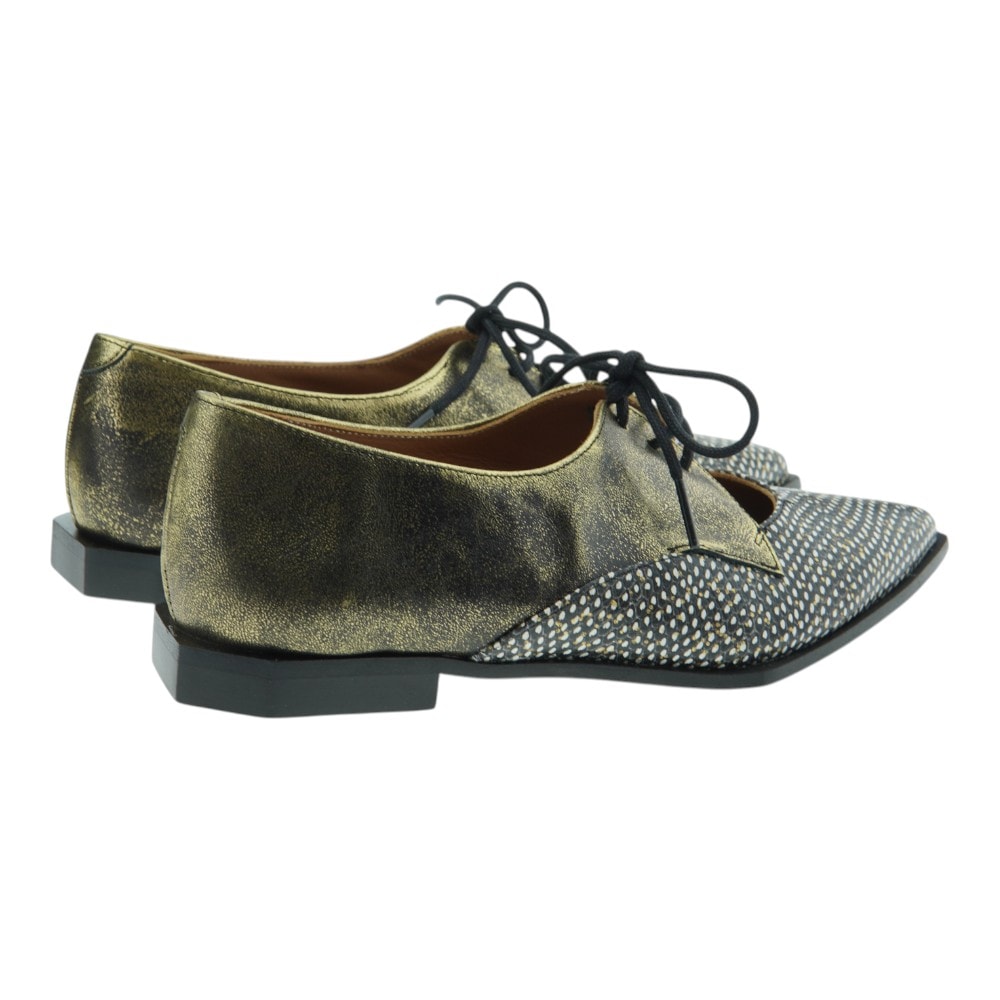 Zapato mujer blucher Nemonic dorado con detalles joya foto 4