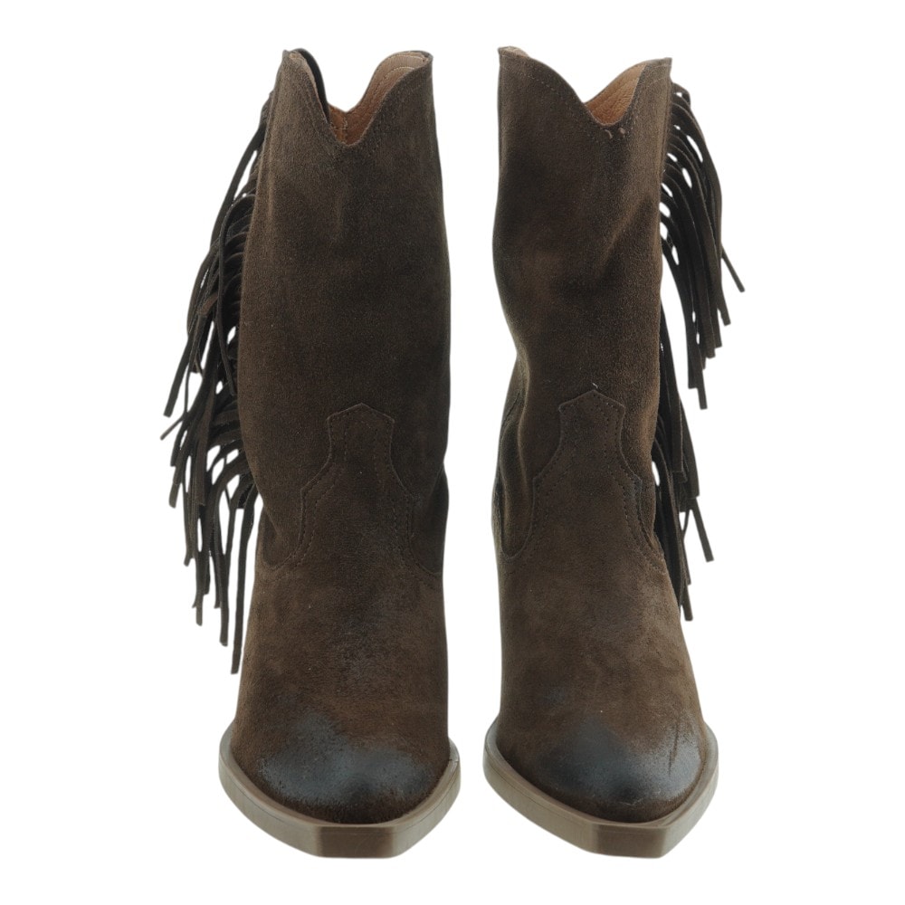 Botas marrones camperas de mujer Nemonic con flecos foto 2