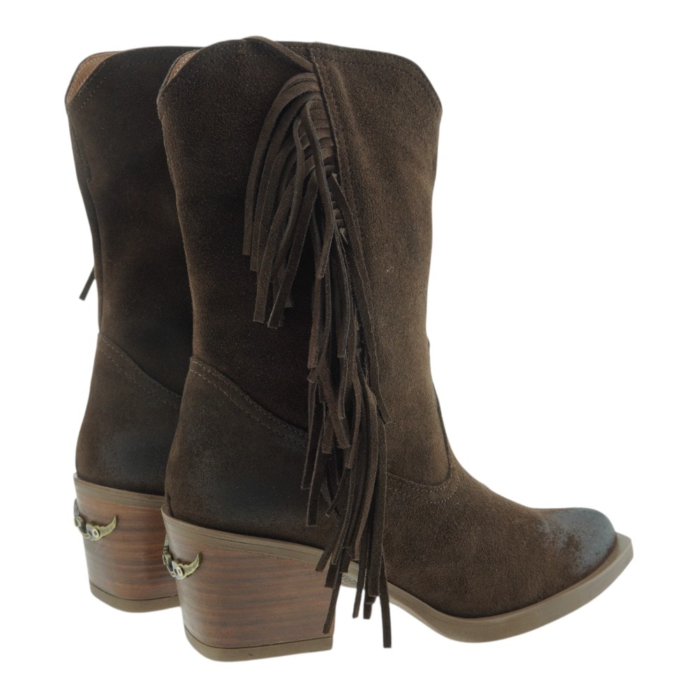 Botas marrones camperas de mujer Nemonic con flecos foto 4