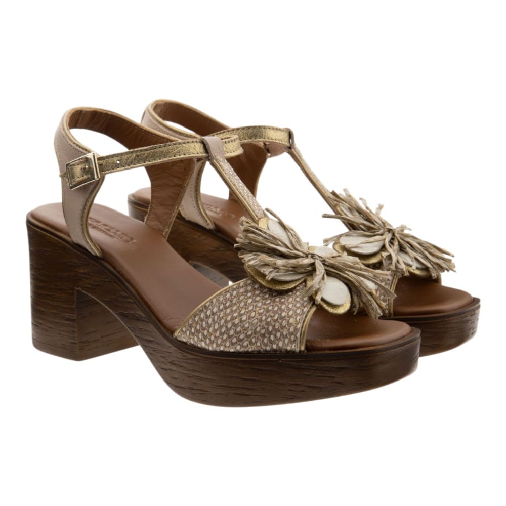 Sandalias flor tacón madera Nemonic 2498