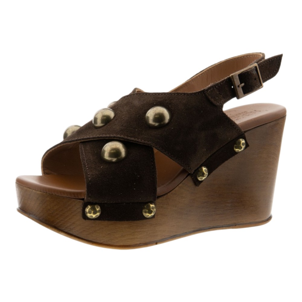 Sandalias cuña piel ante tachas Nemonic mujer foto 3