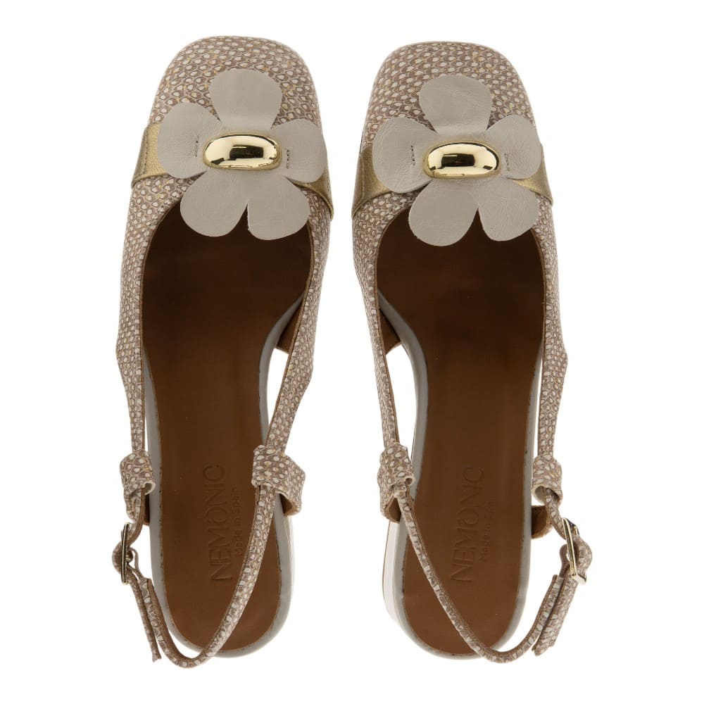 Zapato tacón destalonado flores Nemonic | Beige elegante foto 2