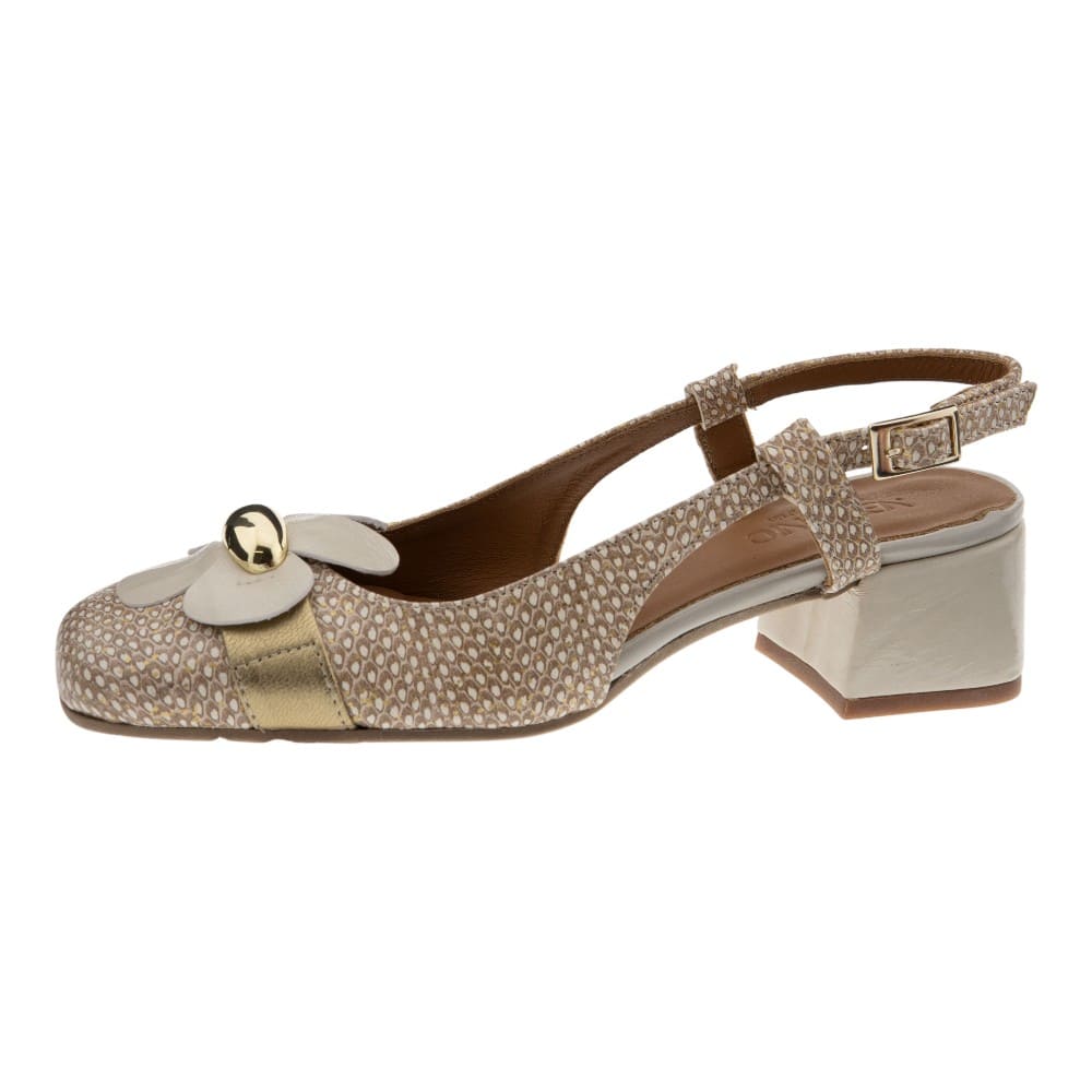Zapato tacón destalonado flores Nemonic | Beige elegante foto 3