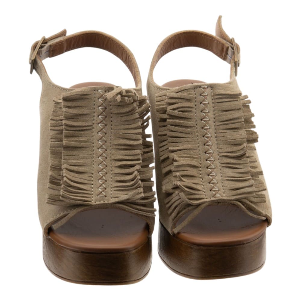 Sandalias tacón ante beig flecos Nemonic foto 2