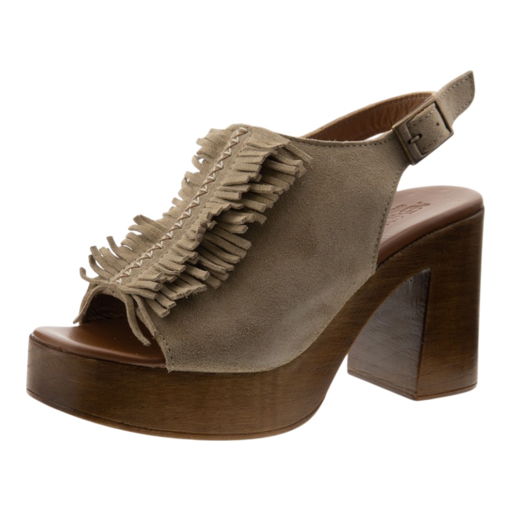 Sandalias tacón ante beig flecos Nemonic foto 3