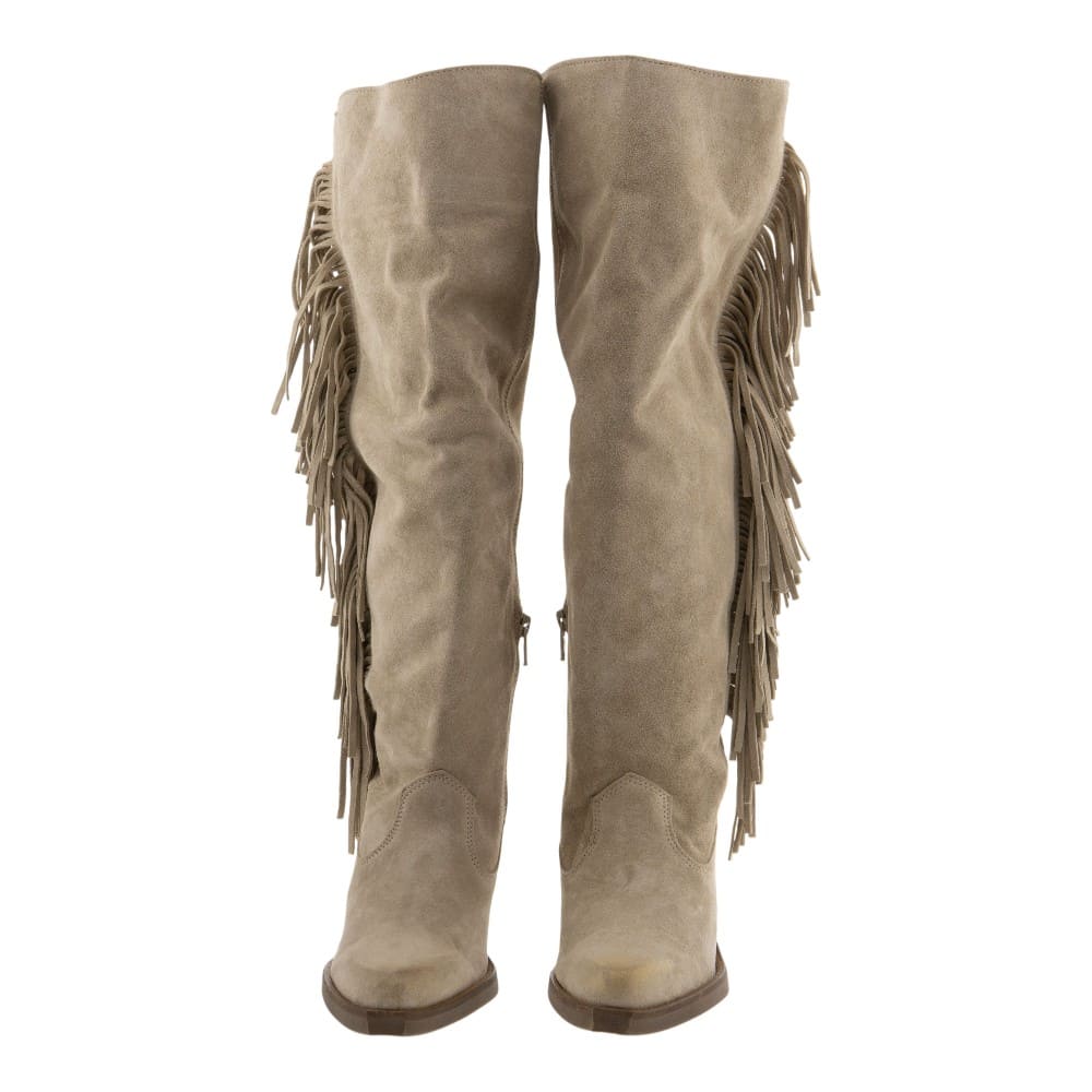 Botas camperas altas Nemonic beige | Bota flecos mujer foto 2