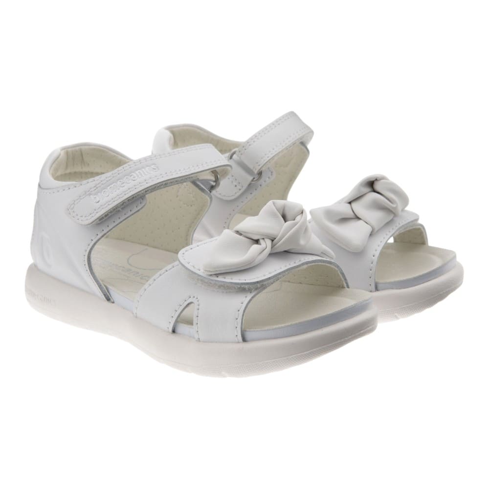 Sandalias blancas piel niña lazos Biomecanics 262208