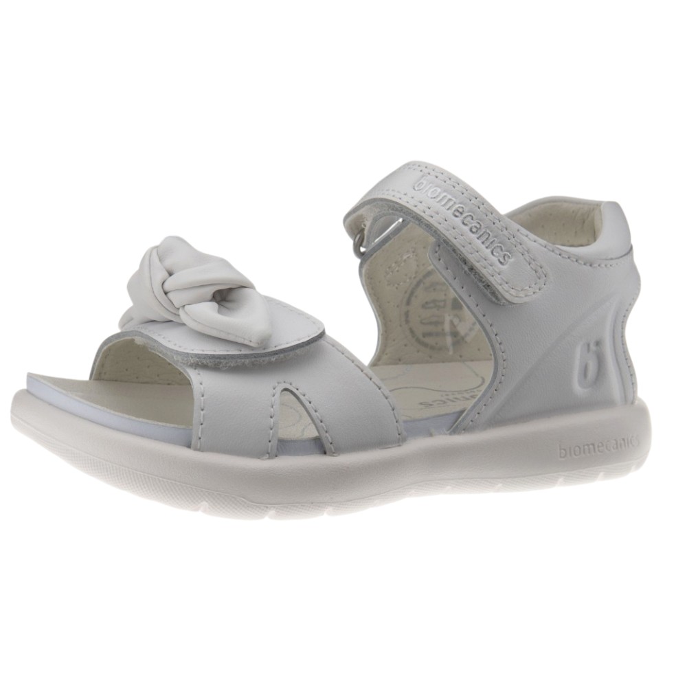 Sandalias blancas piel niña lazos Biomecanics foto 3
