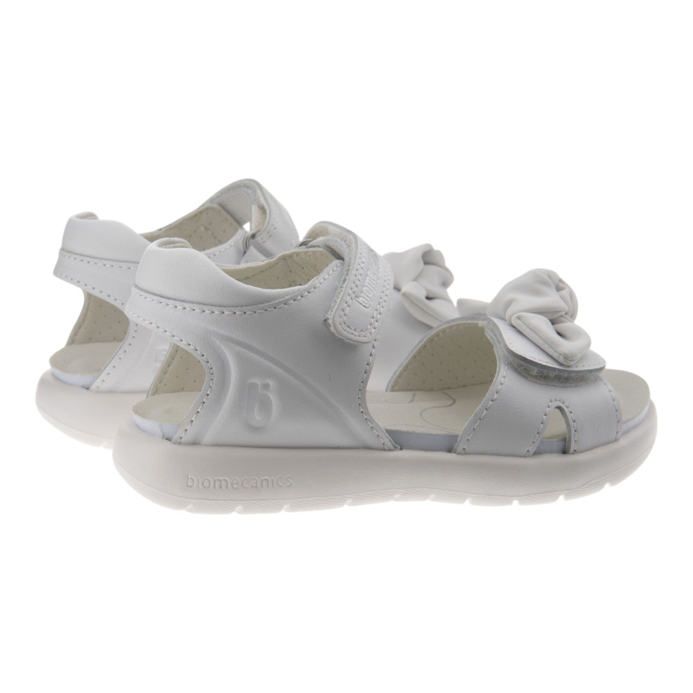 Sandalias blancas piel niña lazos Biomecanics foto 4