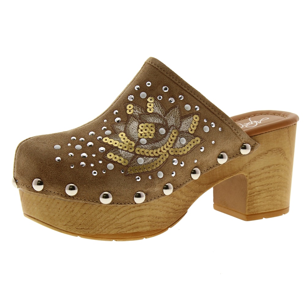 Zueco tacón madera Alpe lentejuelas arena 36451167