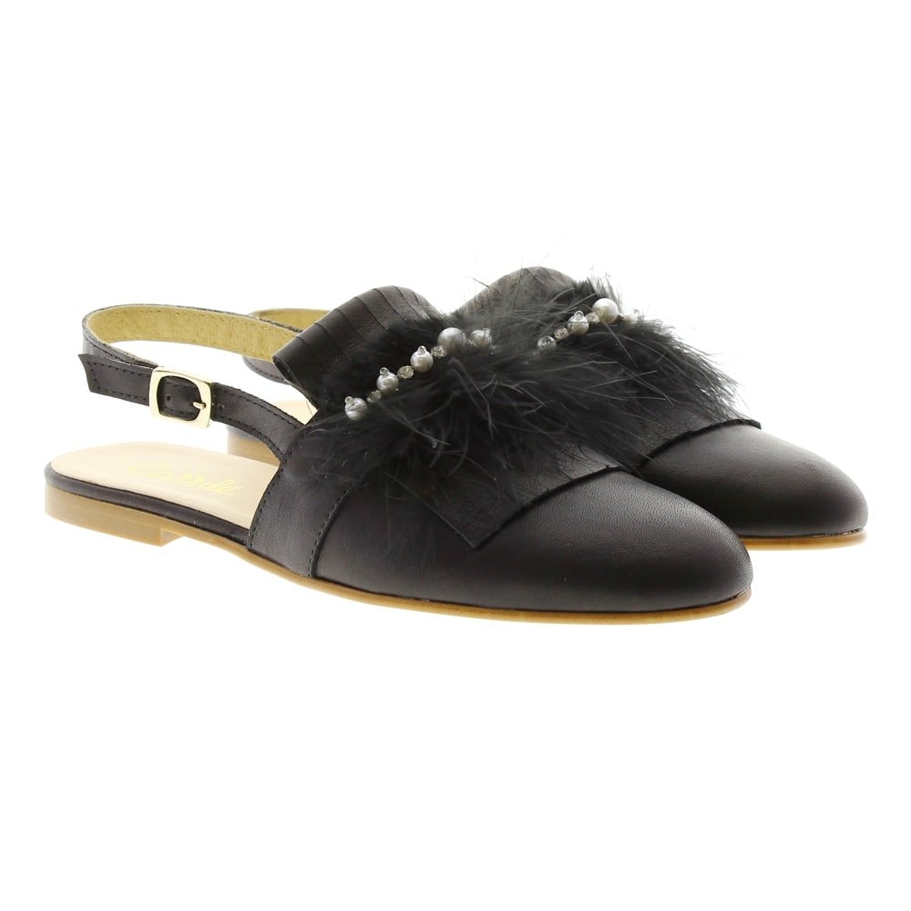 Mule piel plumas y flecos Clarys 4972