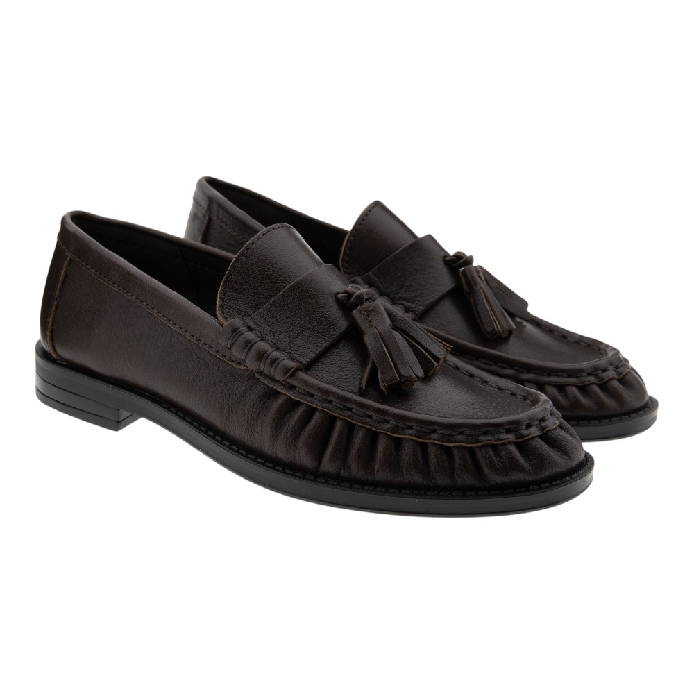 Mocasines piel marrones borlas mujer Another Trend 570501