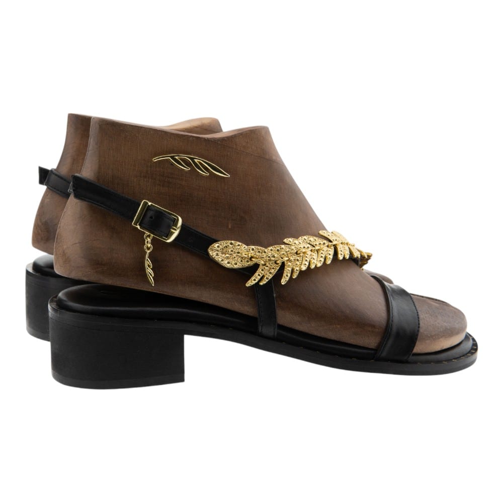 Sandalias griegas mujer Caryatis con tacón y hoja dorada – Estilo y artesanía foto 4