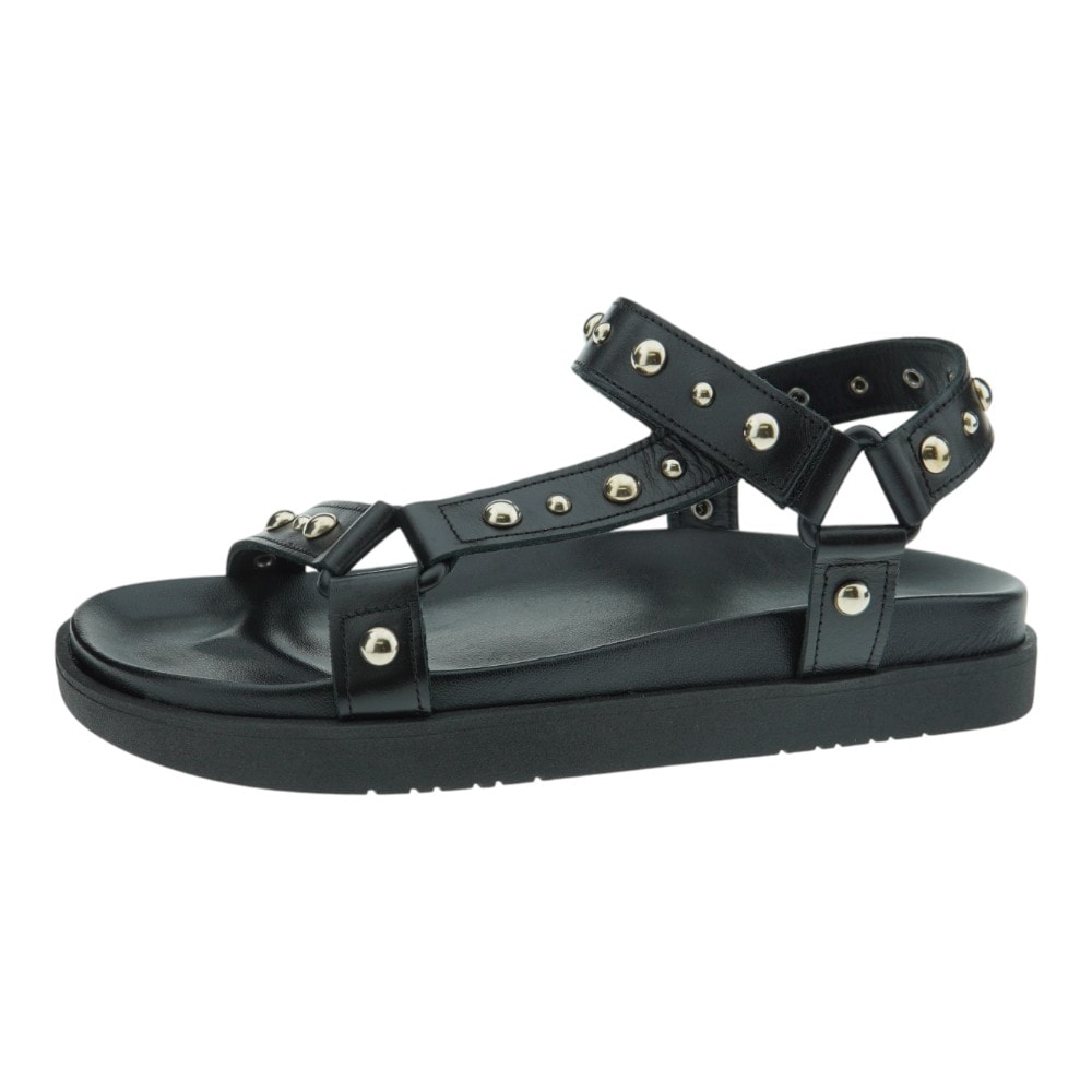 Sandalias planas negras tiras con tachuelas Go Woman foto 3