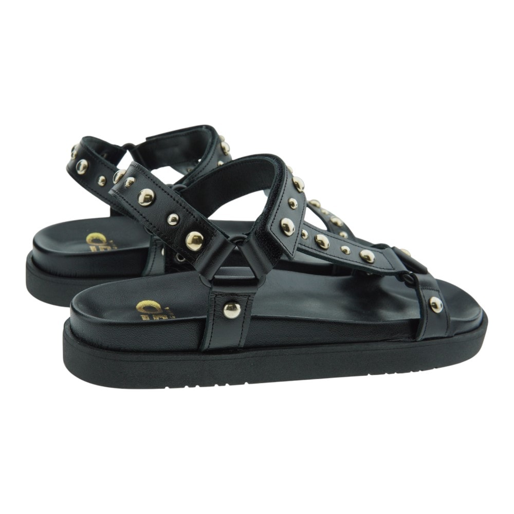Sandalias planas negras tiras con tachuelas Go Woman foto 4