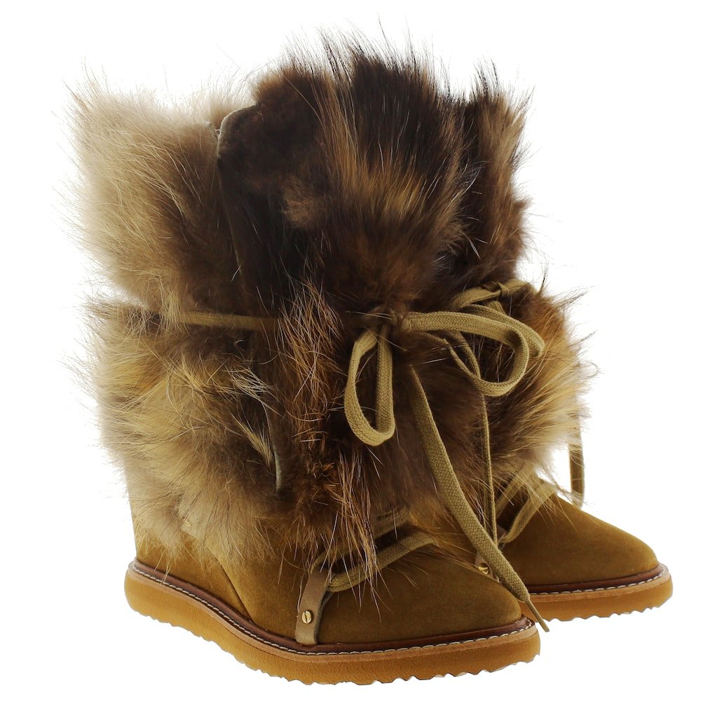 Botín cuña adorno pelo Cambili Alaska Raccon Taupe