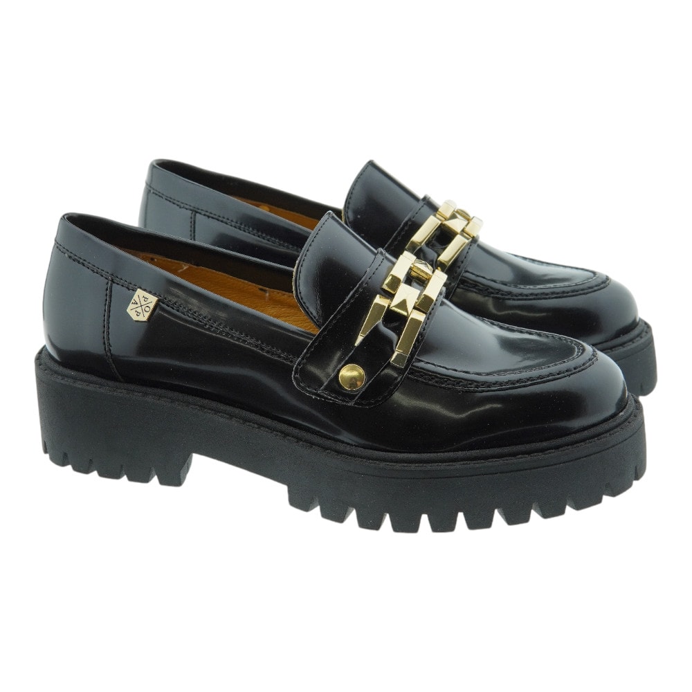 Mocasines Popa Negros Cadena Dorada Ardosa Antik 